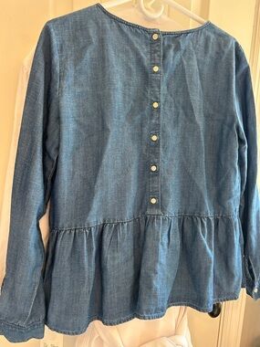 LOFT Denim-Blue Peplum Blouse with bottom ruffle